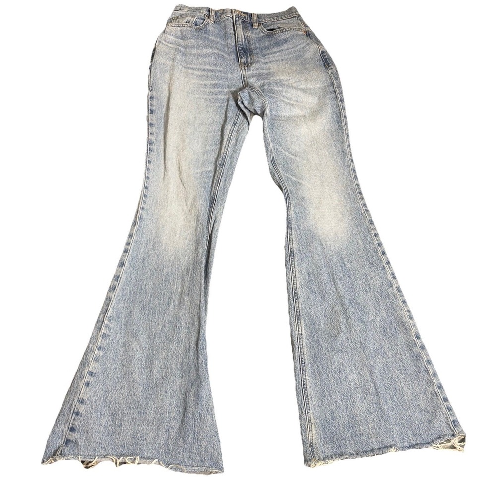 PacSun Stretch High Rise Flare Jeans Womens 24x30 Blue Casual Denim‎ Raw Hem